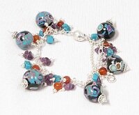 Blue polymer clay beads, gemstones and sliver bracelet